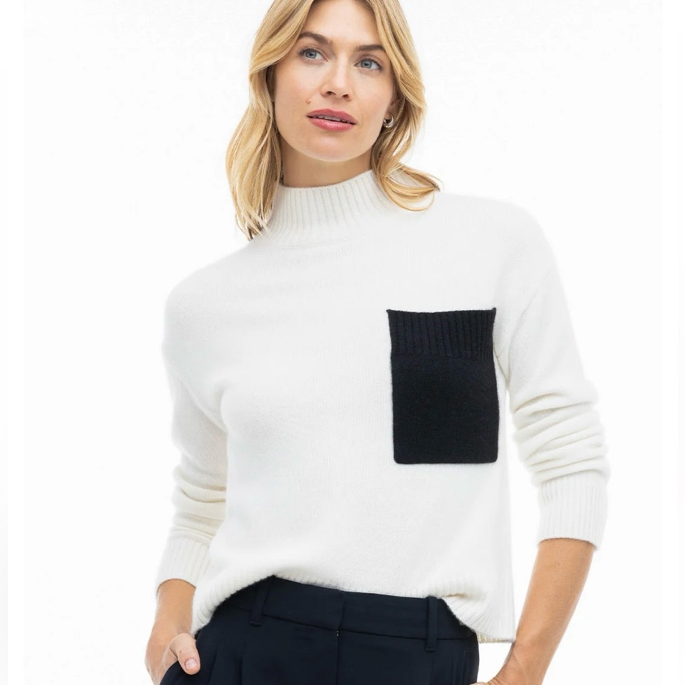 Pura Cashmere Contrast Pocket High Neck Sweater Size S NWT